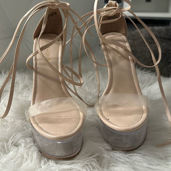 Nude Clear Platform Heels - Picture 2 of 2